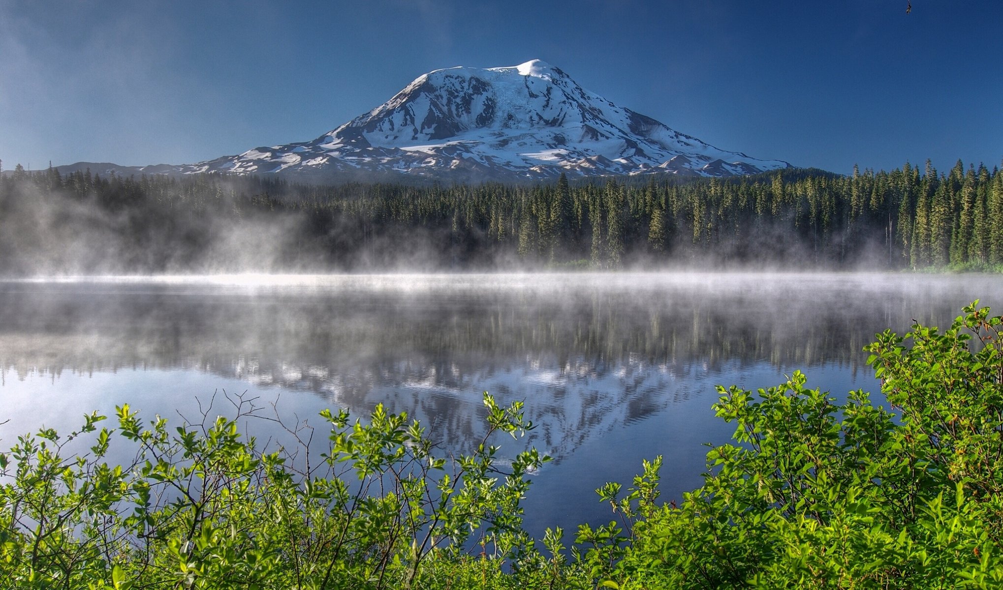 mont adams lac takhlakh plage des cascades washington mont adams montagnes des cascades lac montagne volcan forêt buissons réflexion matin