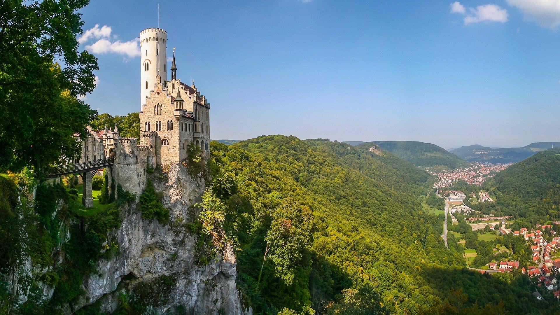 liechtenstein castle württemberg baden-württemberg germany liechtenstein castle württemberg baden-württemberg castle rock mountains valley panorama