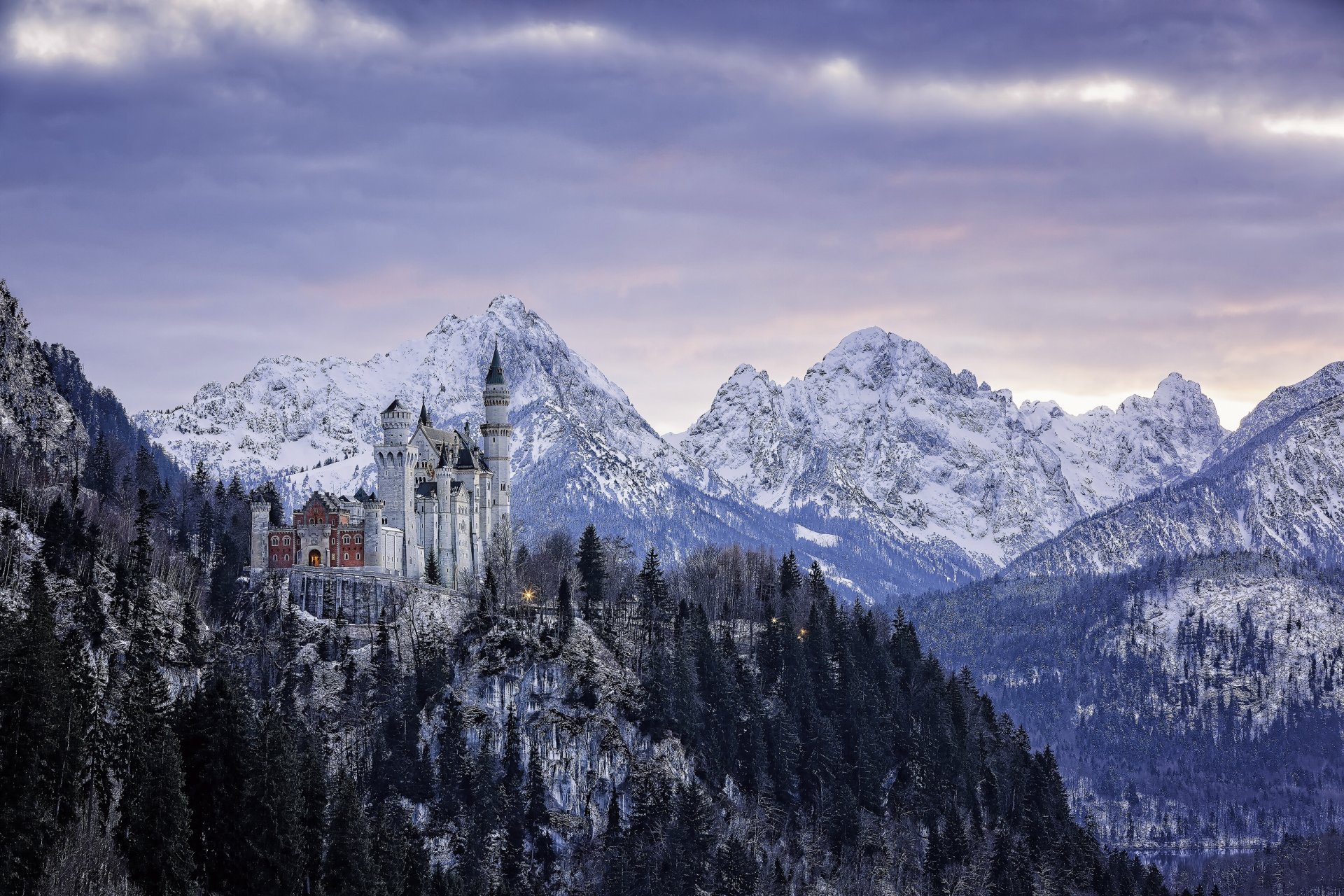 schloss neuschwanstein bayern deutschland schloss berge winter panorama