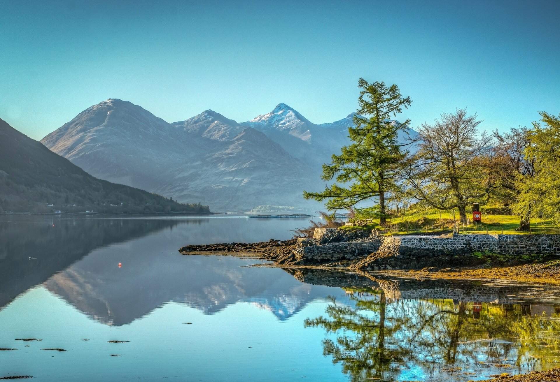 five sisters of kintail kintail lake loch duich scotland five sisters kintail mountain lake reflection tree