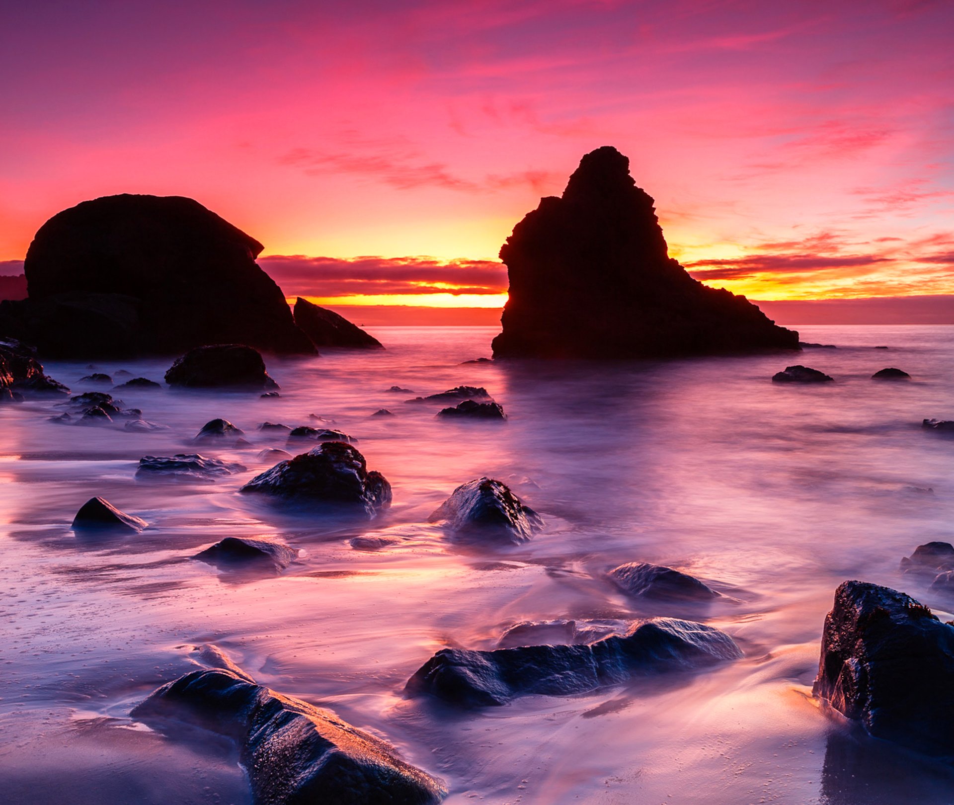 ky clouds sunset glow sea stones rock