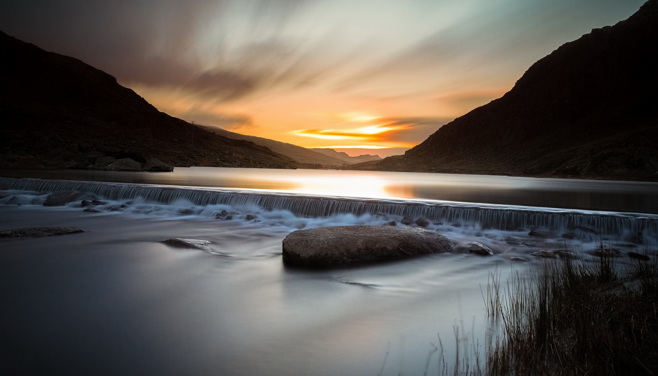 berge fluss sonnenaufgang wales snowdonia