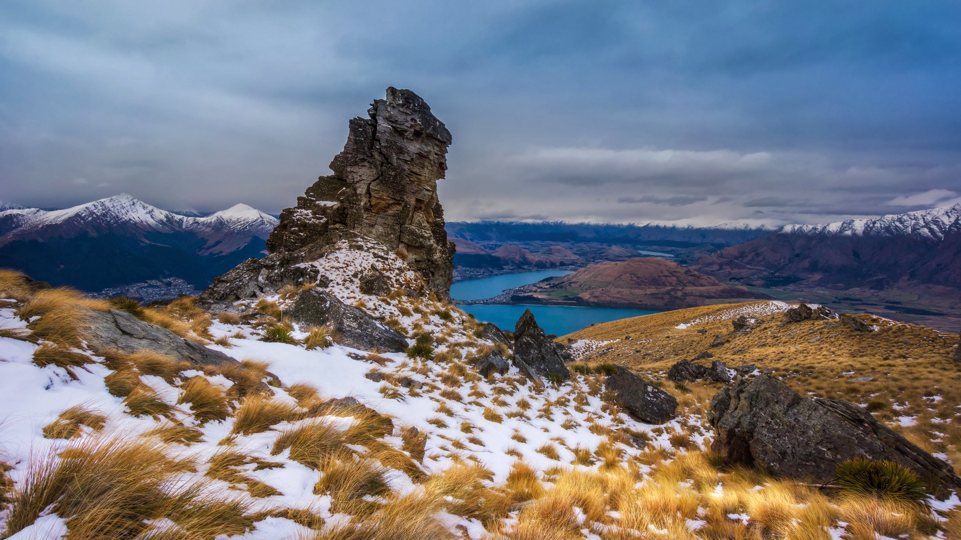 ciel nuages montagnes lac neige rocher