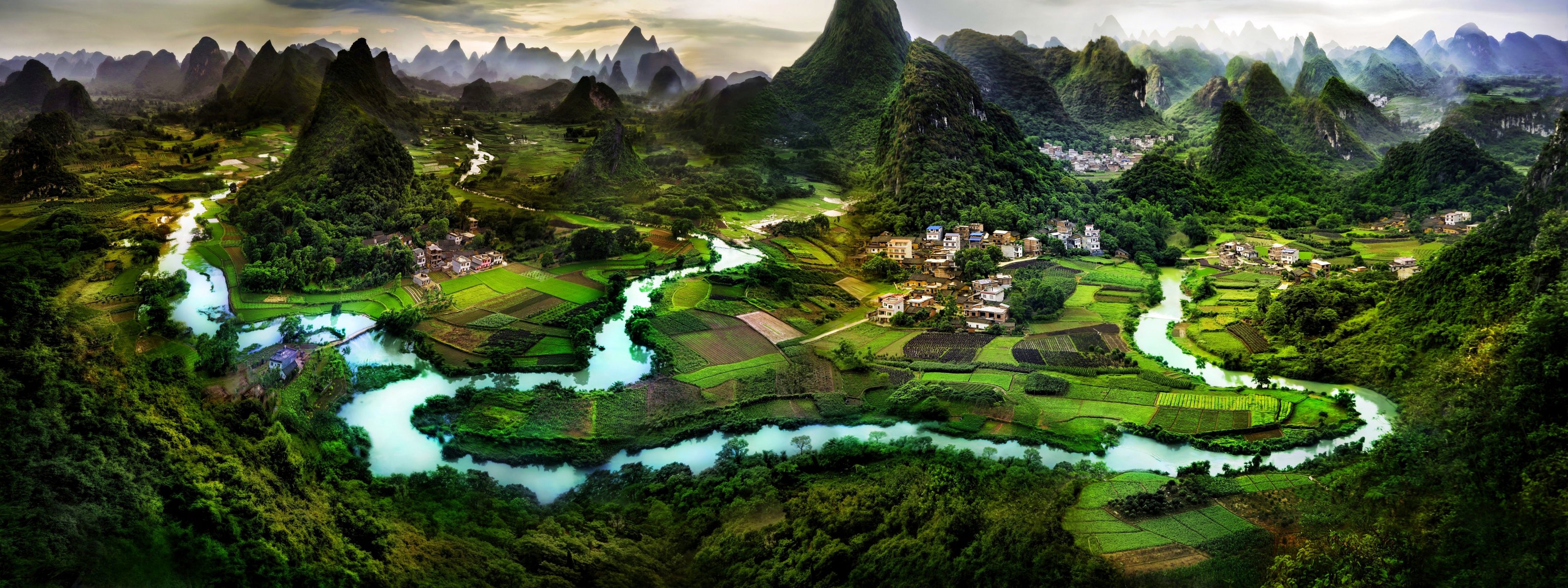 guilin chine asie panorama nature ville village