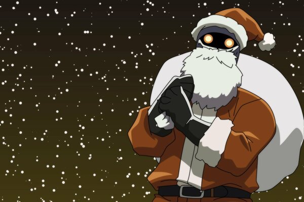 Cartoon-Roboter-Weihnachtsmann mit Tasche
