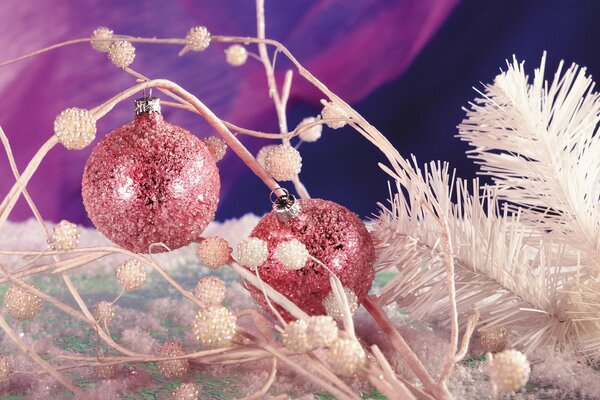 Sparkling Christmas balls with a white spruce foot