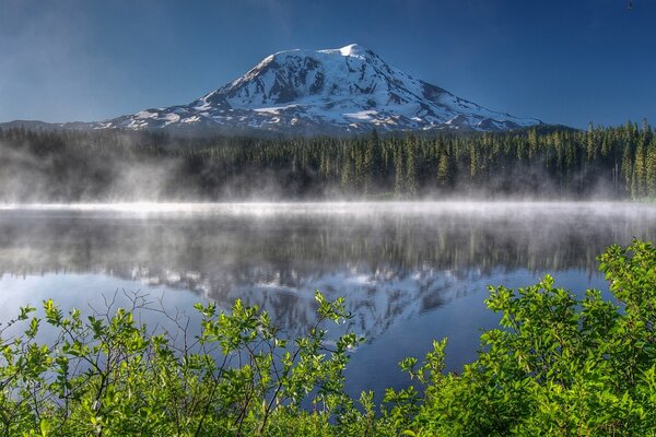 Mount Adams near the lake in Washington