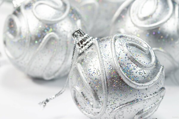 White Christmas balls with sequins