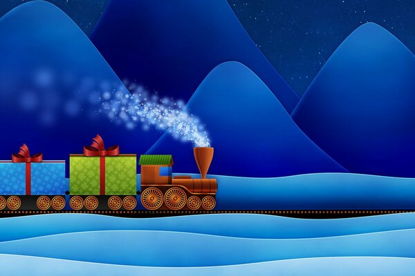 The locomotive carries gifts for the new year