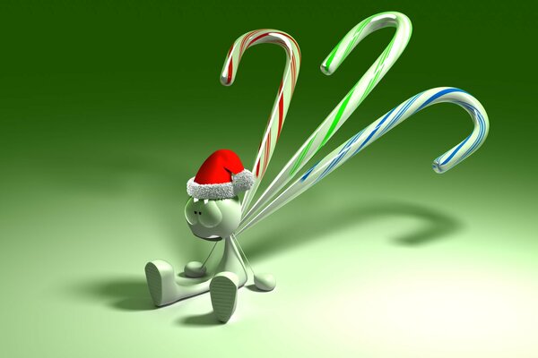 Grinch on a green background with Christmas soda sticks