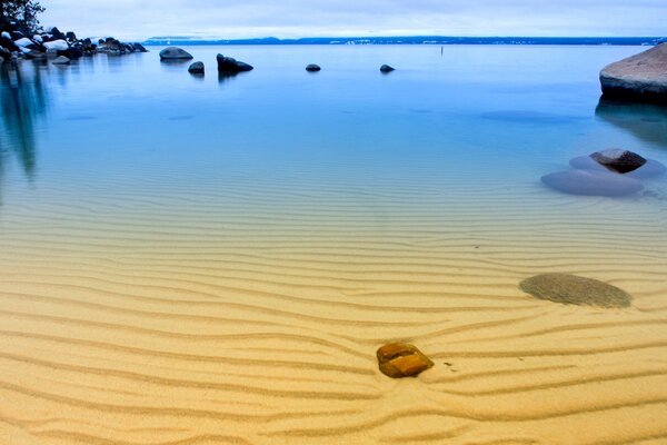 A lake with crystal clear water and a beautiful landscape