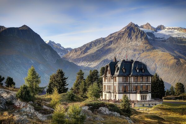 A huge house among the mountains