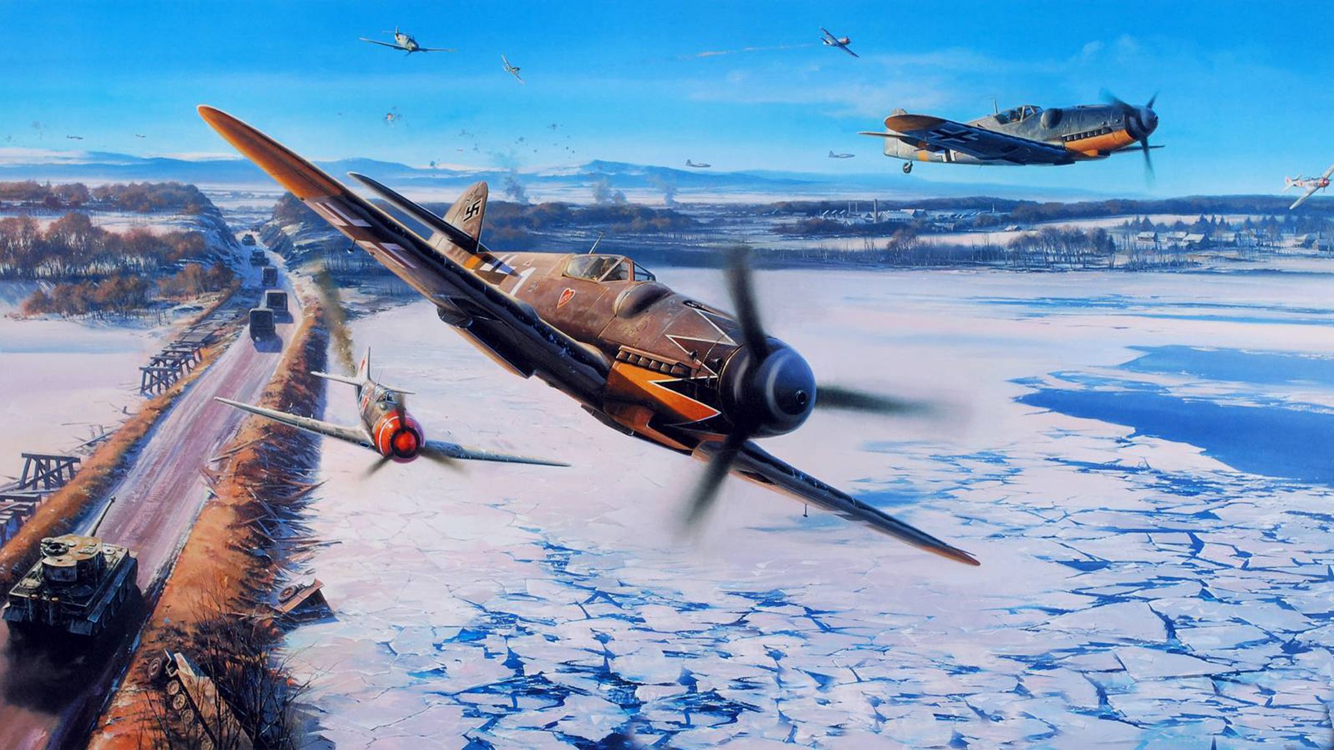 messerschmitt bf.109 me-109 chasseur à piston monomoteur-avion bas de gamme luftwaffe dessin art nicolas trudgian