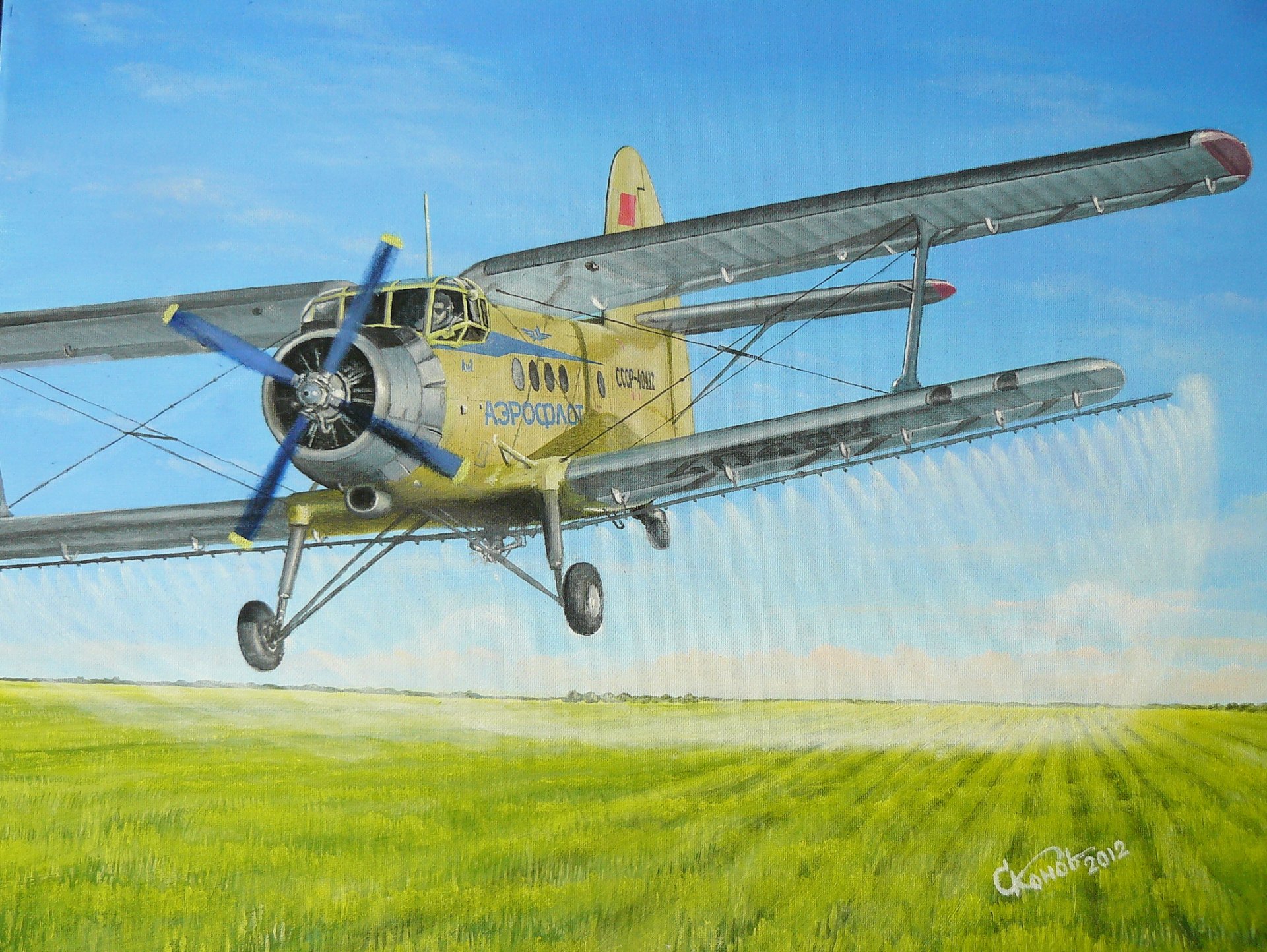 arte an-2 kuznnik sovietica multi-purpose aereo agricolo campo di aviazione impollinazione girbitsydy disegno