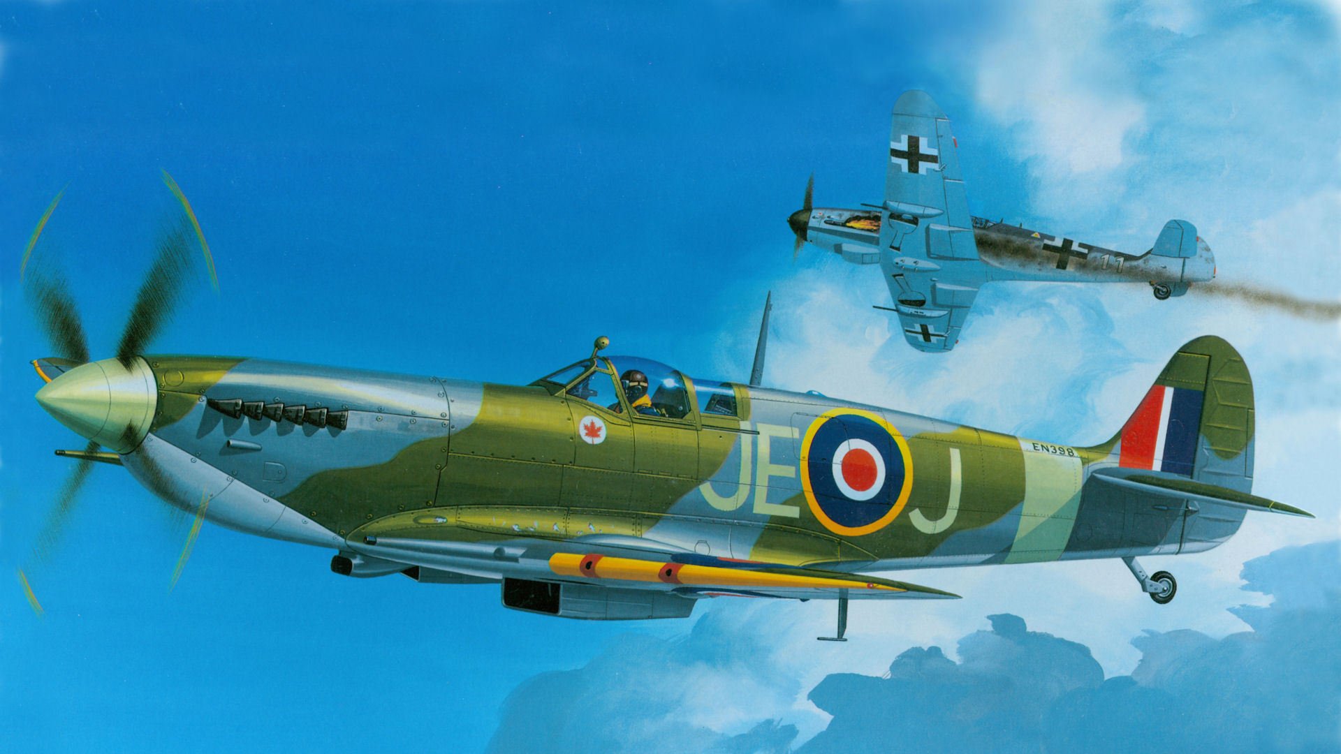 supermarine spitfire mk.ixc caza inglés de la segunda guerra mundial fuerza aérea británica bf-109 figura