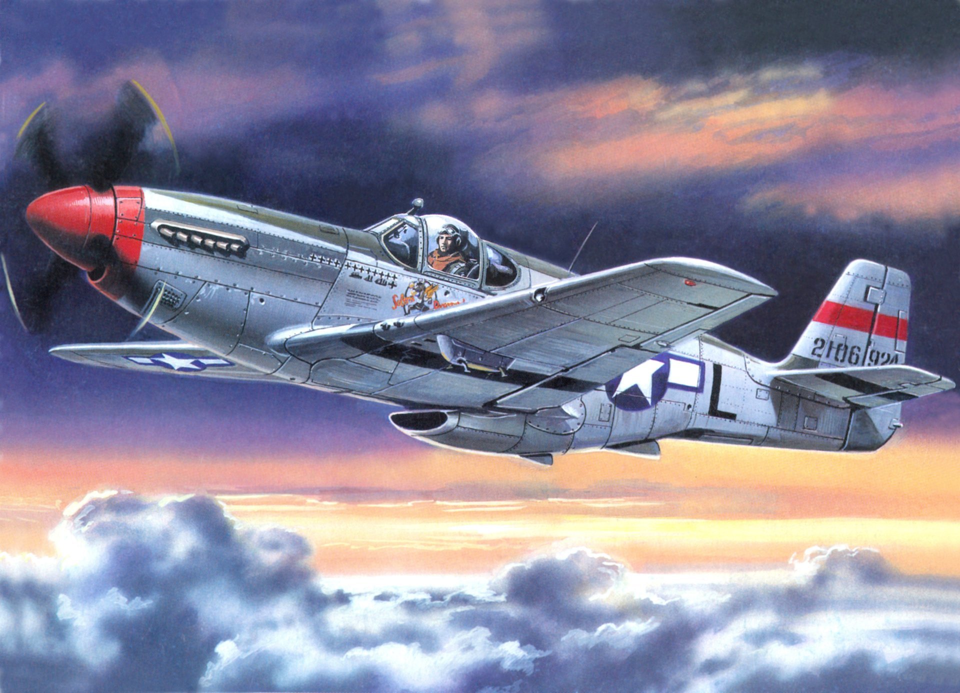 arte americano aereo r-51s mustang cielo nuvole ww2 figura