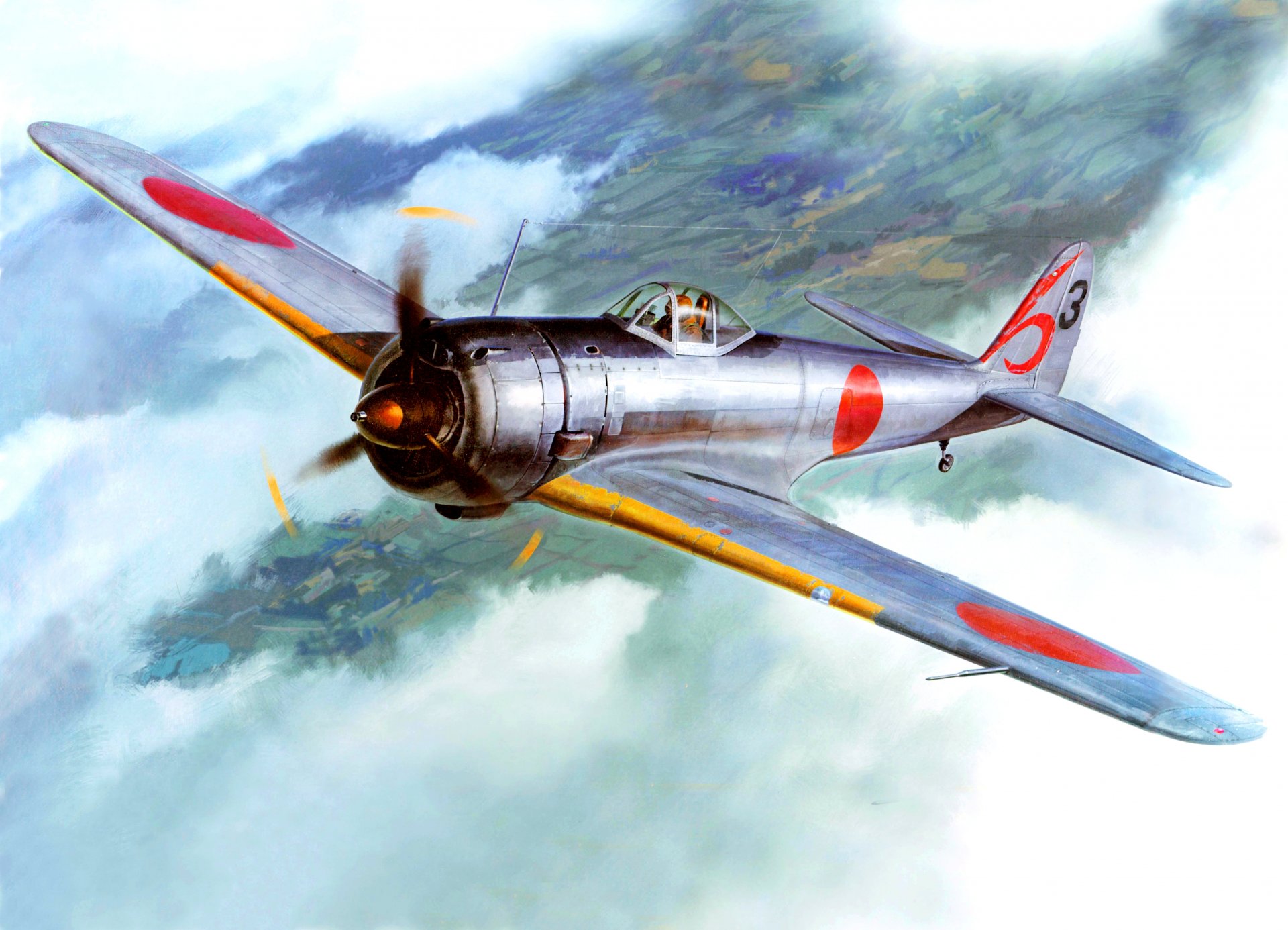 art ciel nakajima ki-43 hayabusa type 1 japonais armée combattant unique ww2 dessin