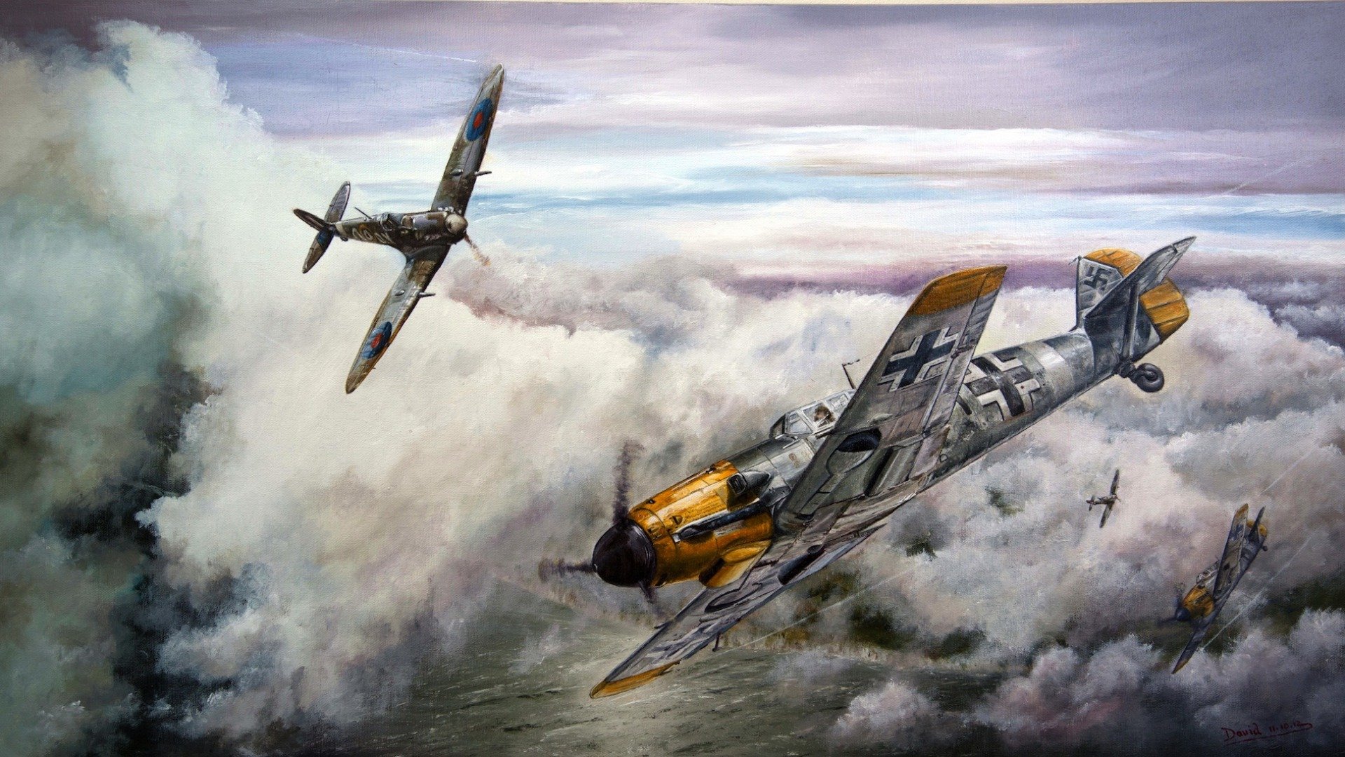 airplane war hand-to-hand combat spitfire me 109 bf 109