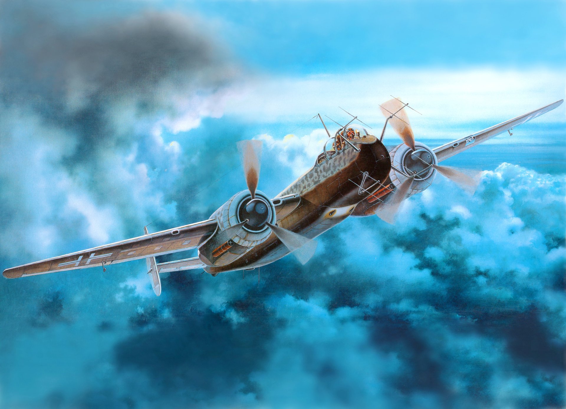 arte cielo arado ar 240 alemán bimotor multiusos avión ww2 dibujo