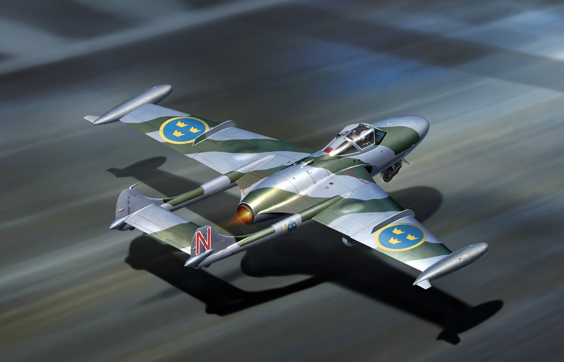 art aereo dh-112 venom britannico fighter bomber carrier deck decollo al servizio della svezia air force