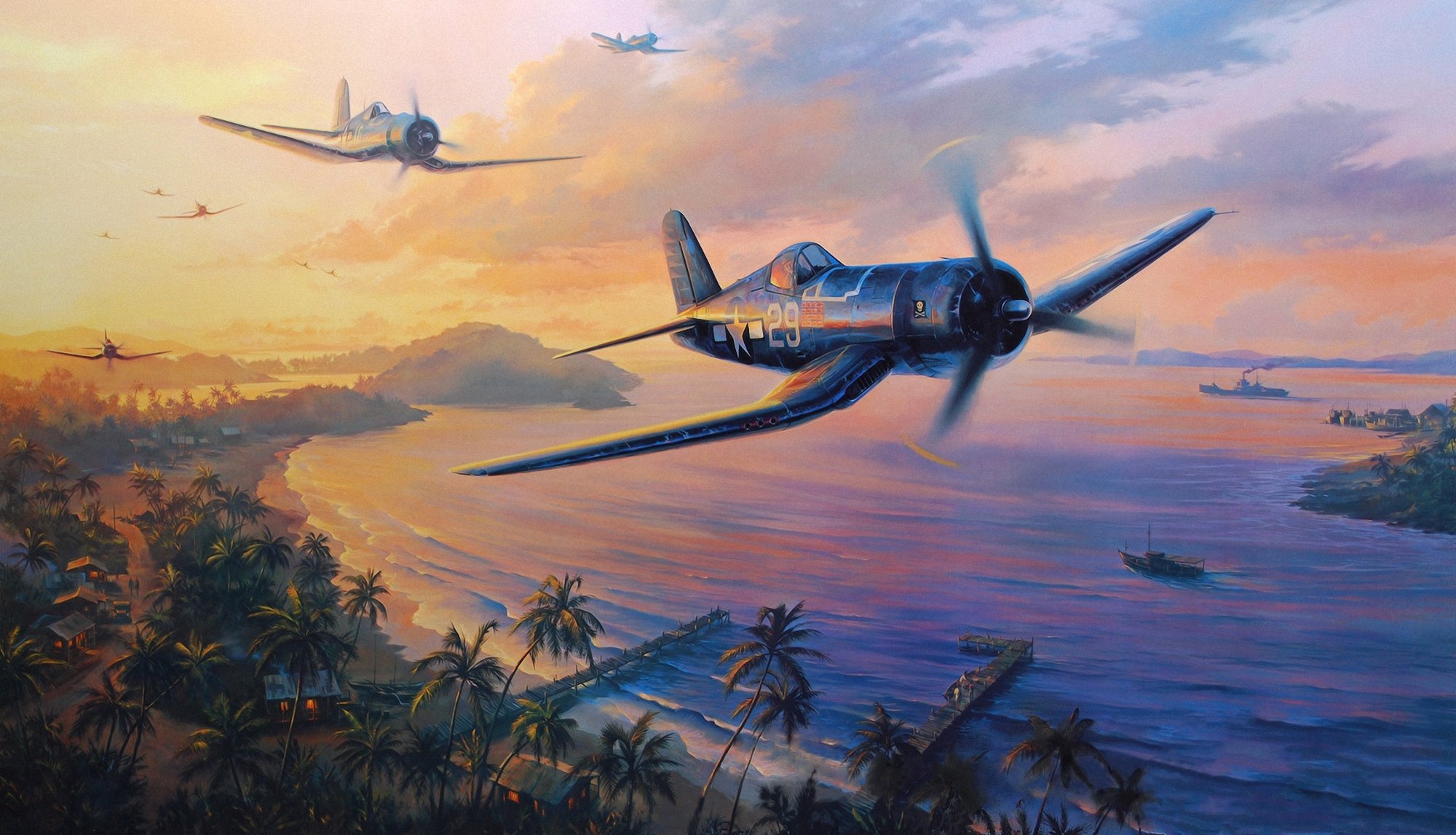 f4u corsair hand-to-hand combat ww2 war painting art airplane pacific war