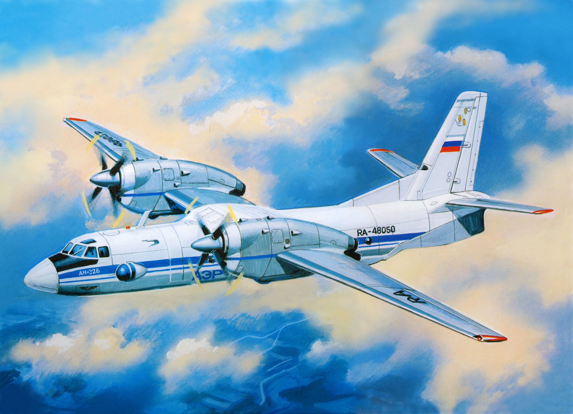 an-32b soviet military transport multi-purpose plane aviation art