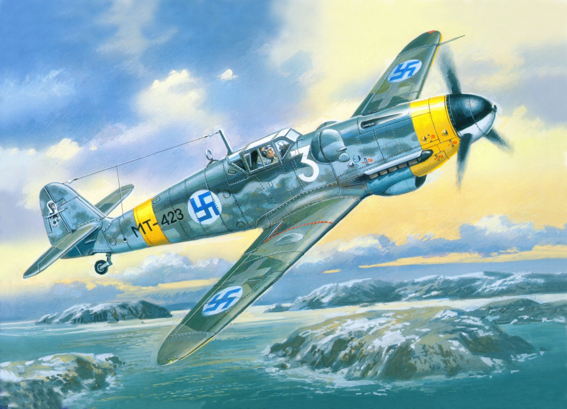 art guerre ciel messerschmitt bf.109 g-6 allemand monomoteur piston chasseur armée de l air finlandaise pro-fasciste