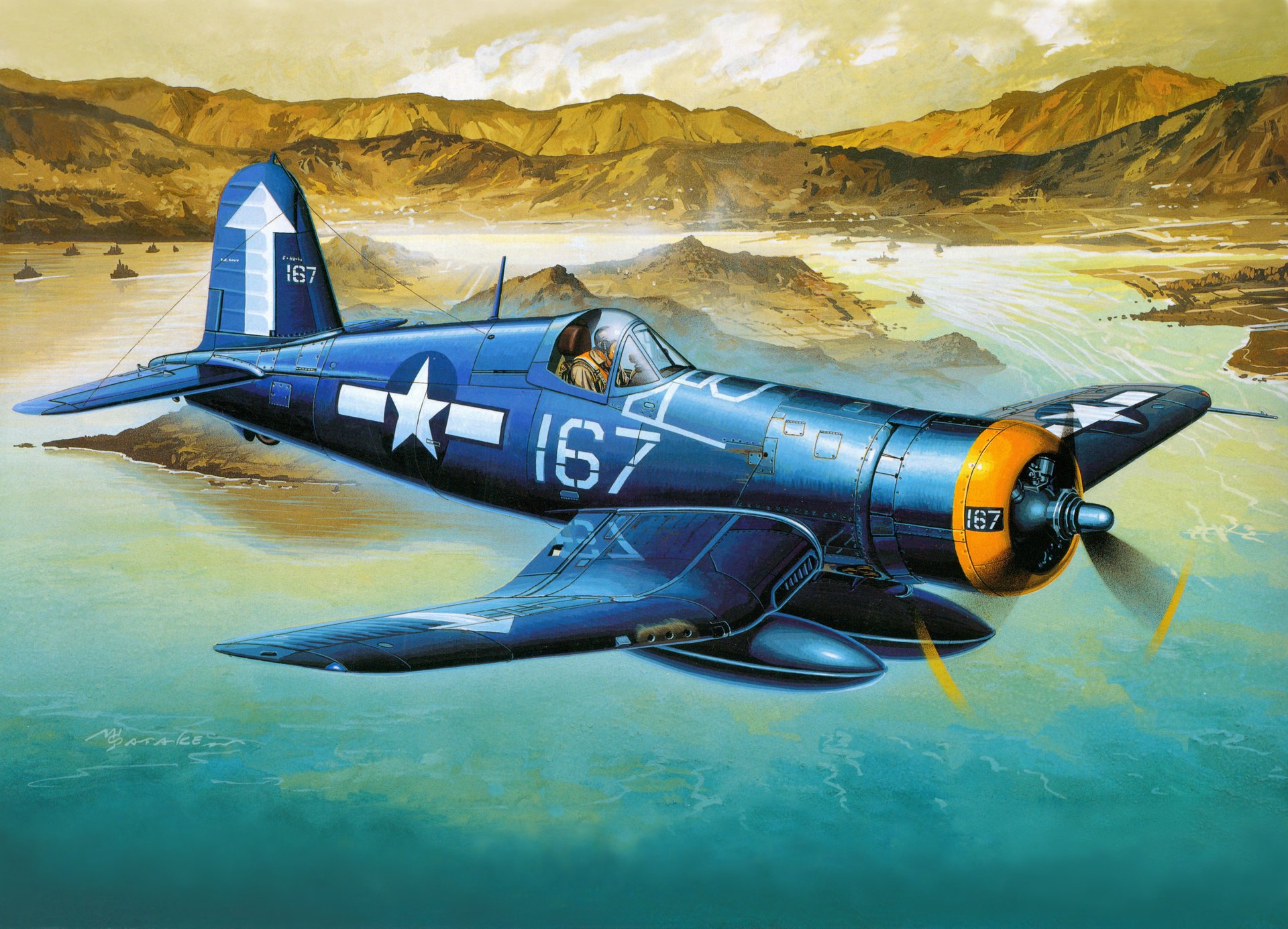 f4u-1d american deck fighter plane aviation art