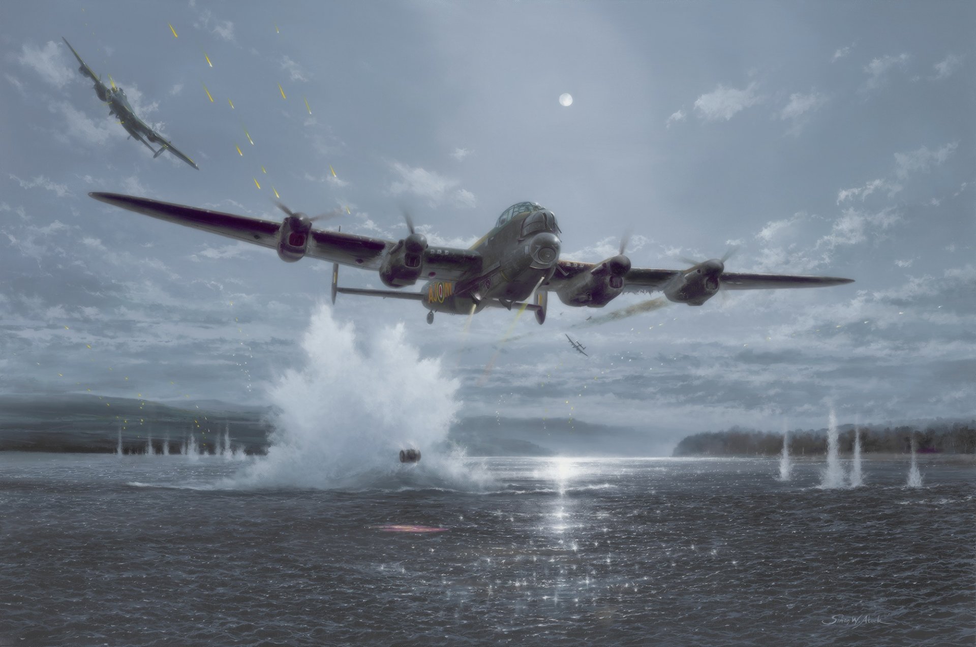 lancaster bombardero avión británico dambusters guerra ww2 arte pintura