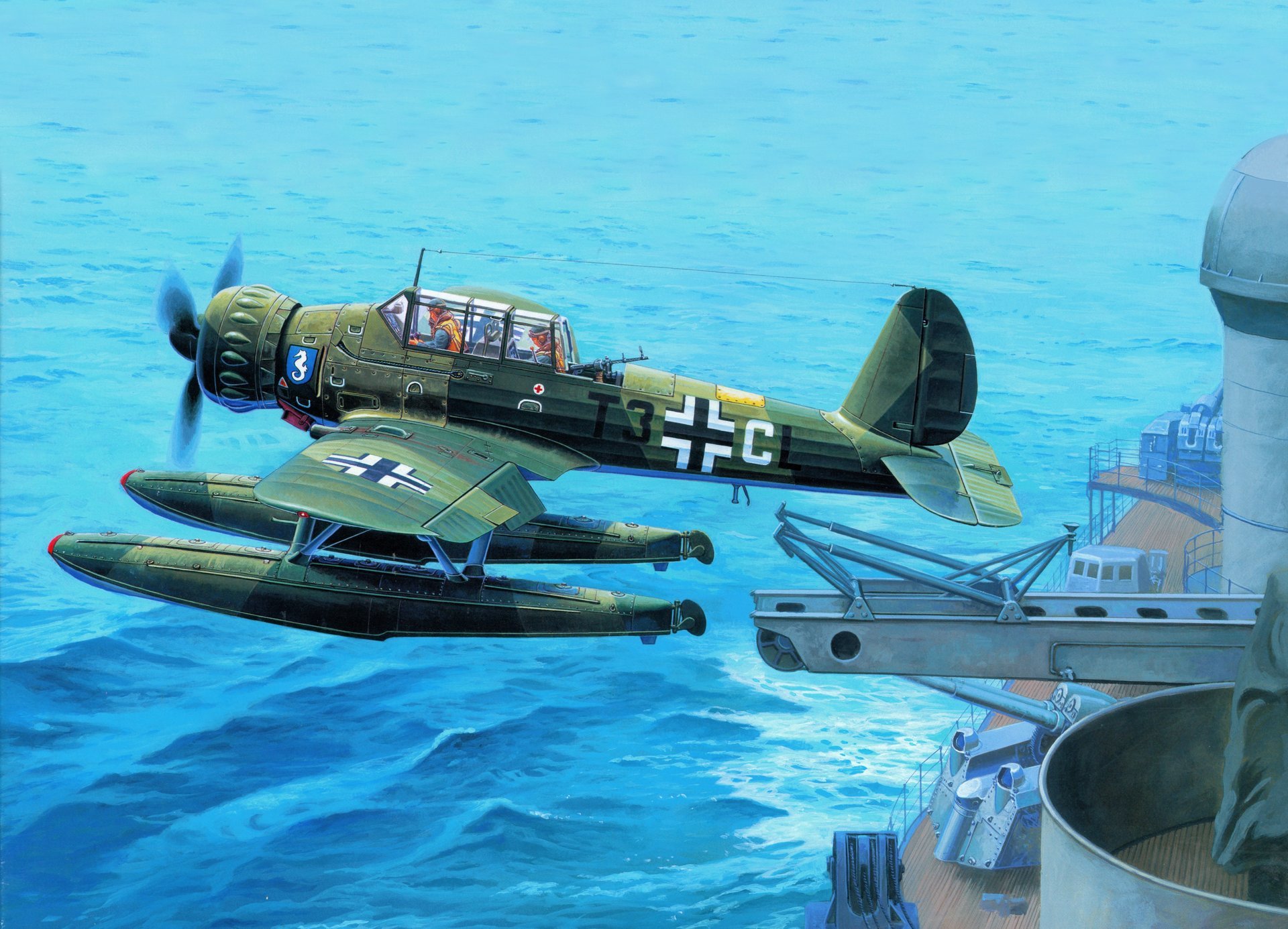 kunst schiff katapult arado ar 196 deutsch einmotorig militär wasserflugzeug-scout ww2