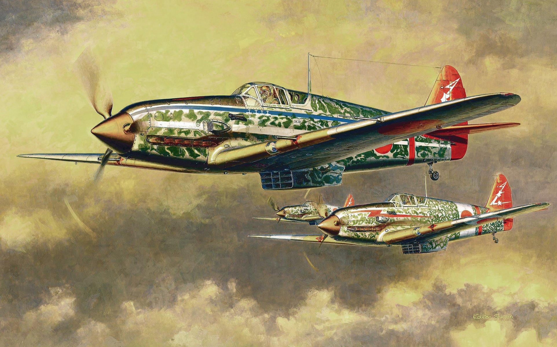 kawasaki ki-61 hien type i-hei japanese aircraft japanese fighter ww2 war art painting airplane