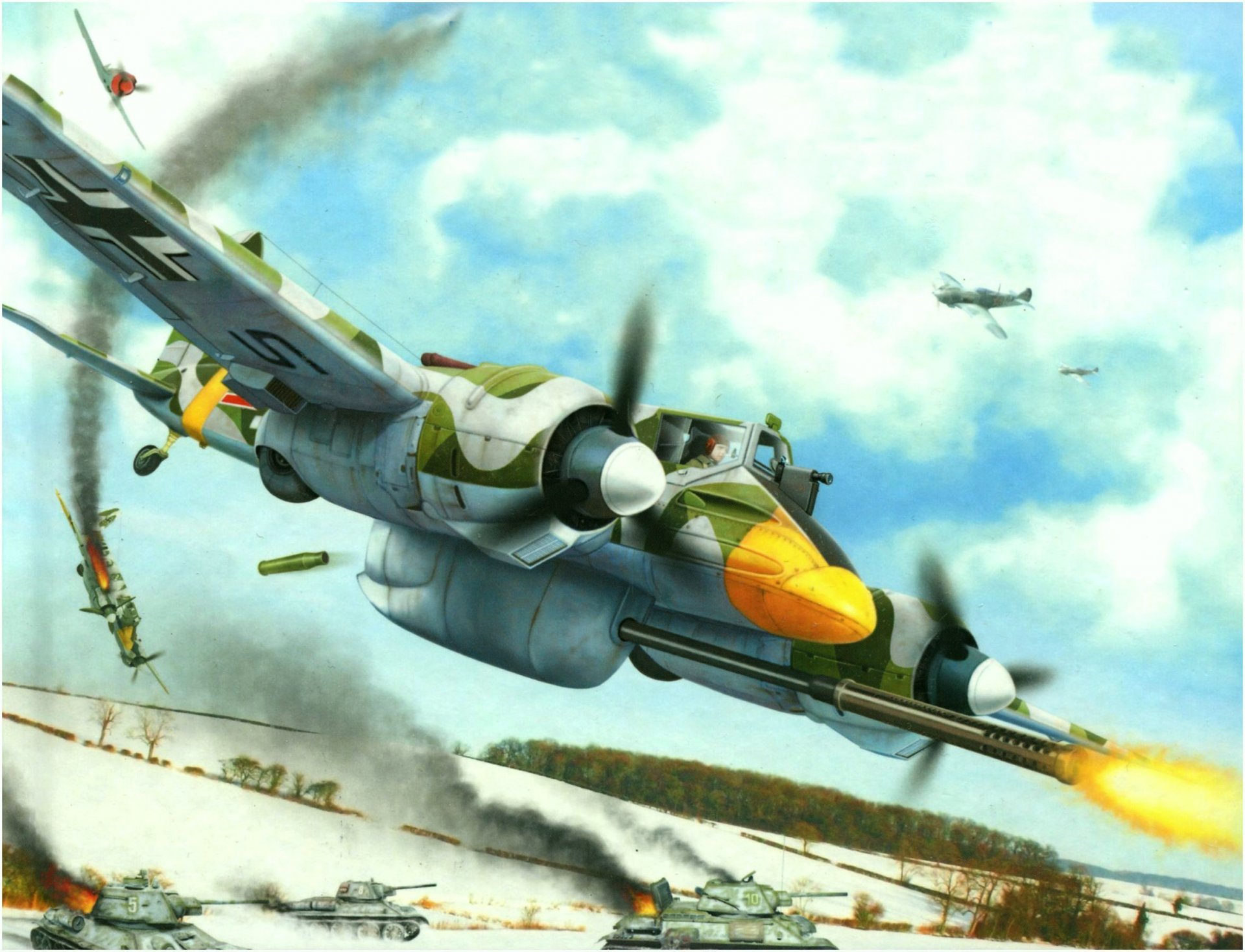 hs 129 german aircraft ww2 war art painting