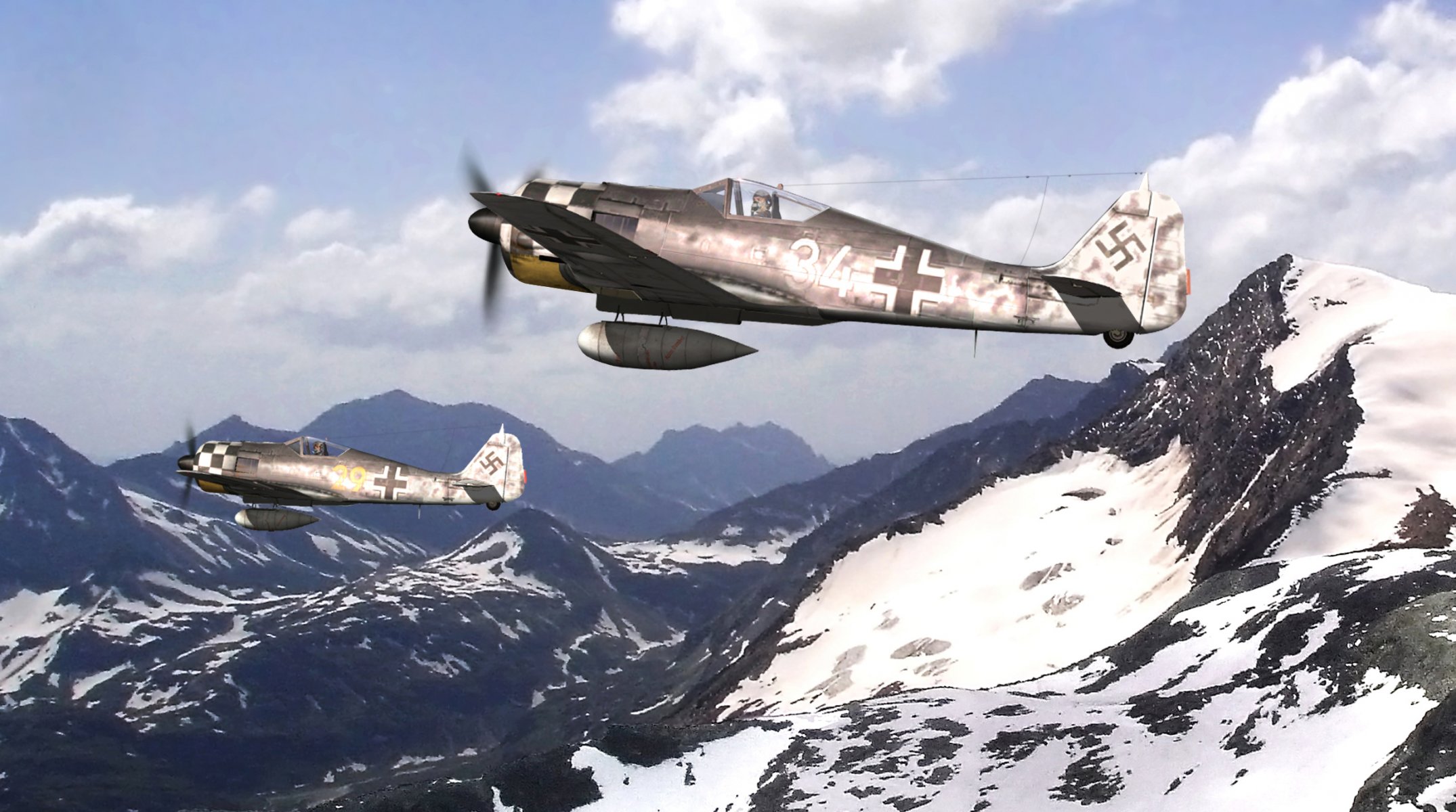 arte cielo focke wulf fw-190 tedesco caccia-bombardieri montagne cime neve ww2 figura