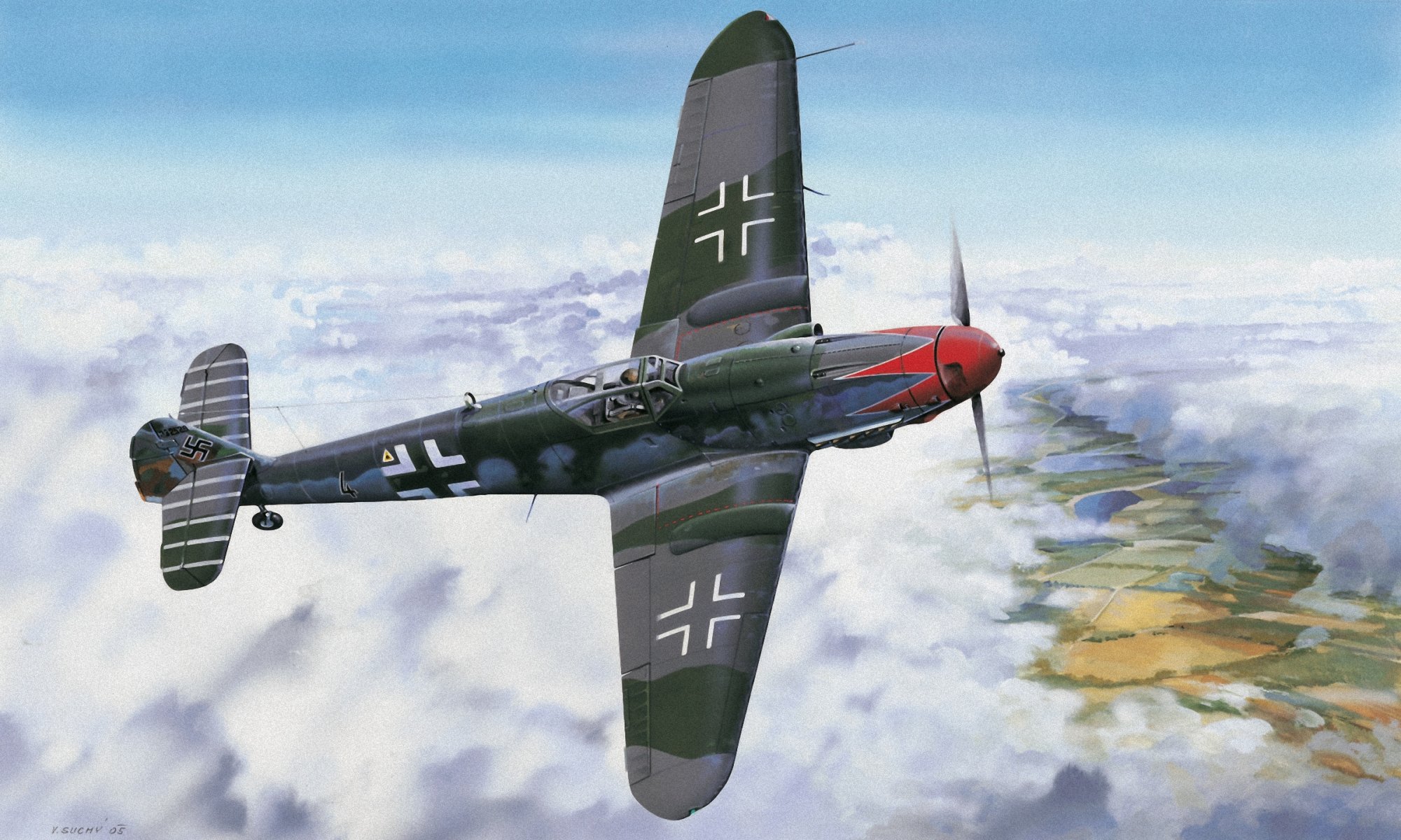 deutscher kampfjet ww2 krieg kunst malerei bf 109