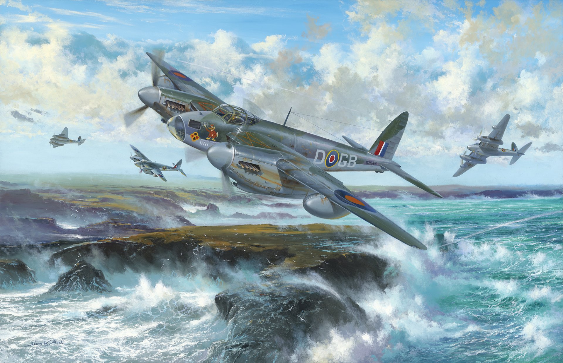 de havilland mosquito combattant britannique avion britannique guerre art ww2 peinture avion mêlée