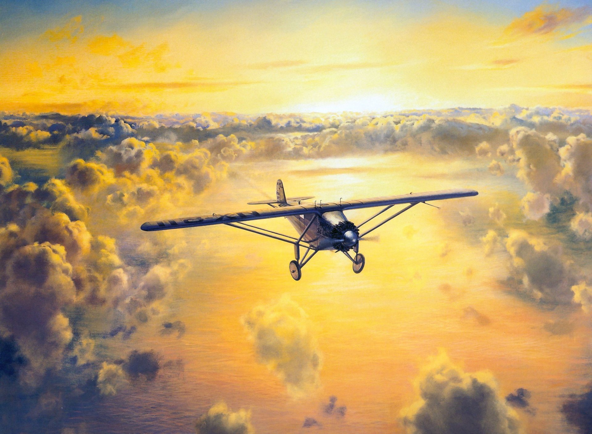 ciel nuages soleil esprit de saint-louis simple avion vol de new york à paris à travers l atlantique pilote charles lindbergh dessin roy cross