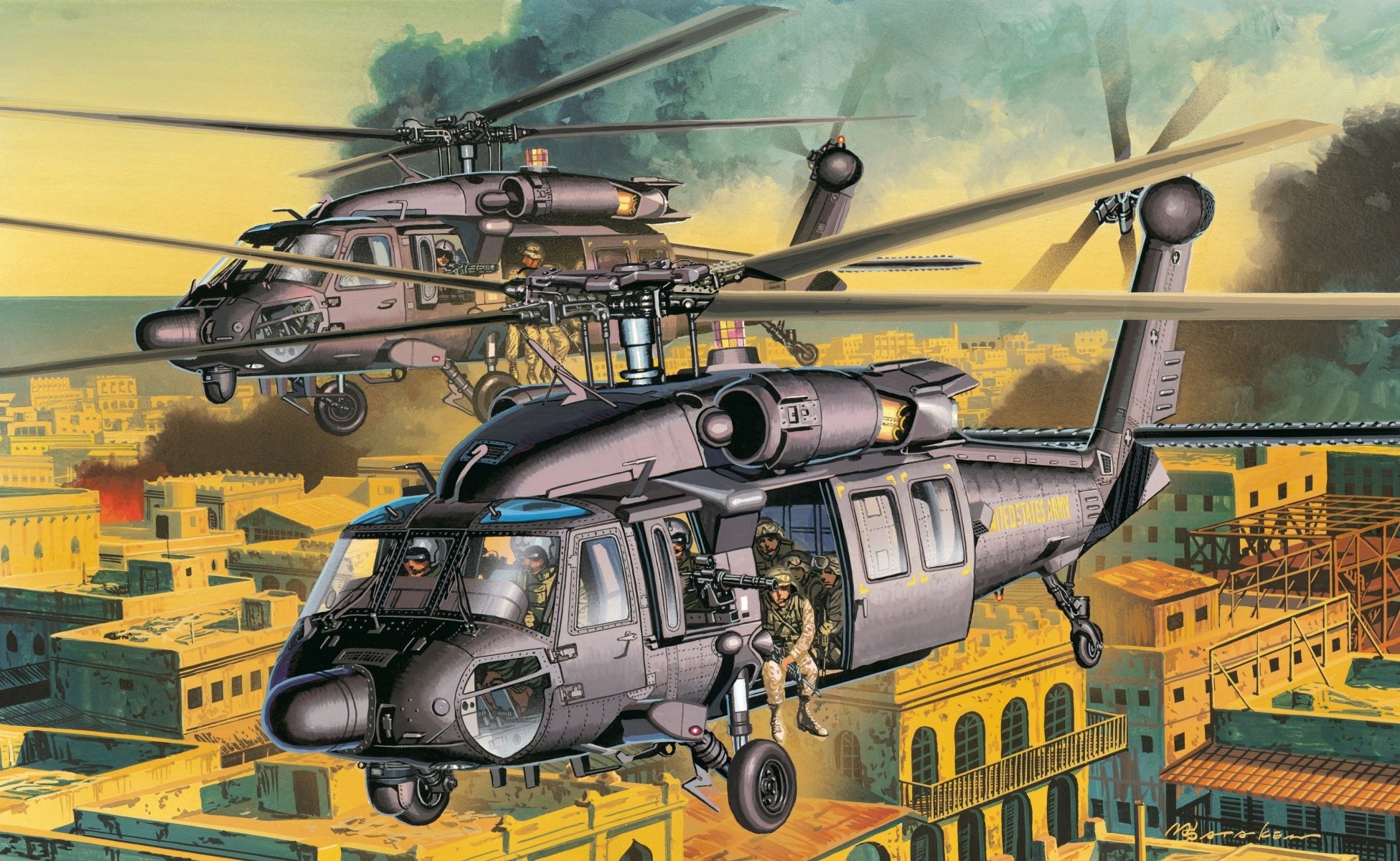 arte ciudad calles helicóptero ah-60 americano ataque helicópteros soldados de propósito especial dibujo