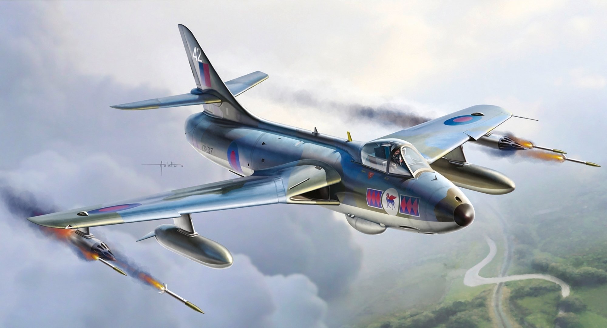 art sky plane hawker hunter fga6/fga9 fighter-bomber raf picture