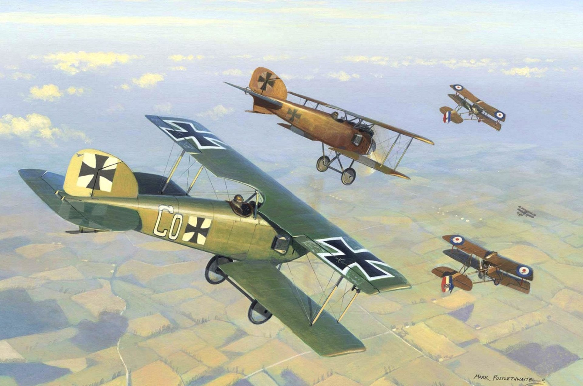 art sky dogfight english dh 2 german albatros d id ii western front 1916god ww1 picture