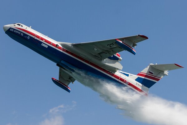 White-red-blue Russian amphibious aircraft BE-200chs