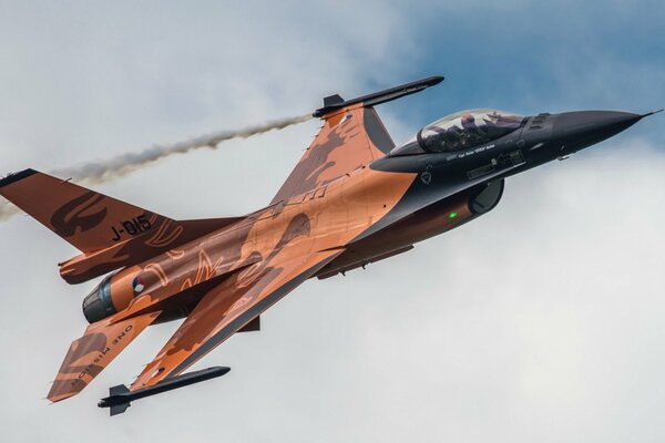 Orange and black Fighting falcon launched a rocket