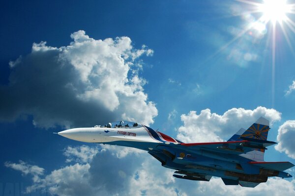 Su 27 fighter aircraft of Russia in the sky