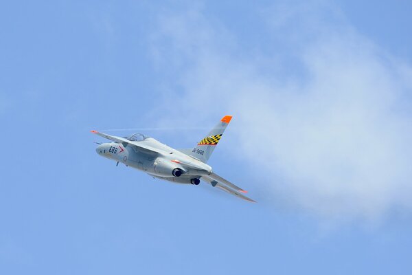 The training aircraft went on a flight into the blue sky