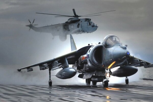 Landing of the American fighter Harrier