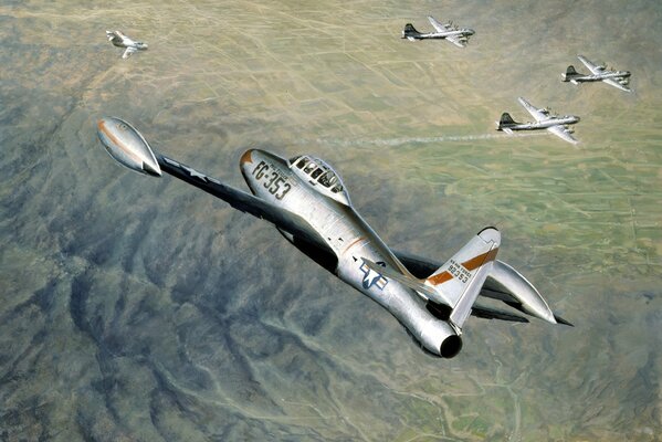 Abbildung amerikanischer Kampfflugzeuge und Bomber