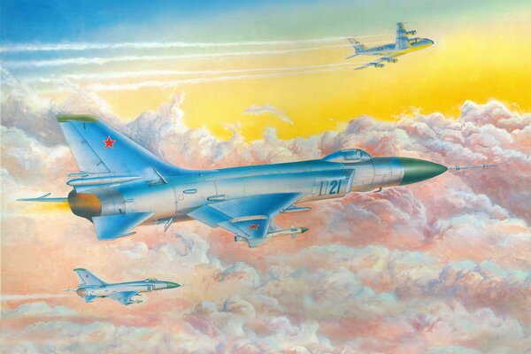 Caza soviético su - 15 en el cielo