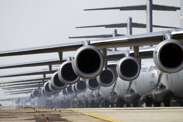 Planes lined up in the parking lot