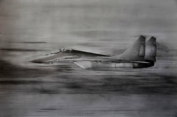 Chasseur polyvalent MIG-29. Dessin au crayon