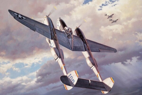 Avions de guerre dans le ciel. Peinture