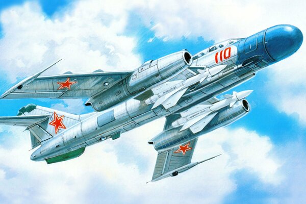 Caza Yak-25k en el fondo de las nubes y el cielo